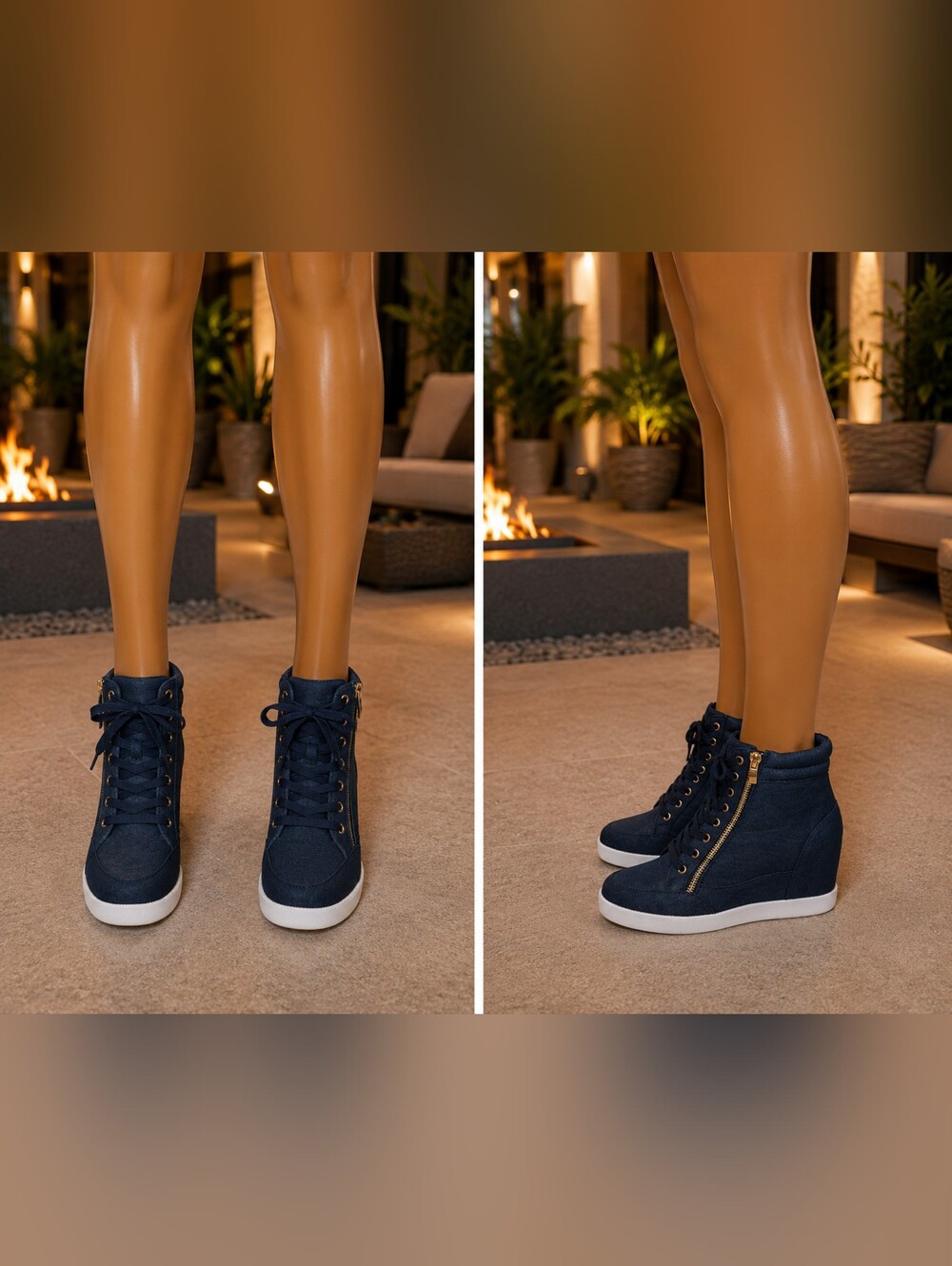 High-Top Lace-Up Women's Sneakers in Navy